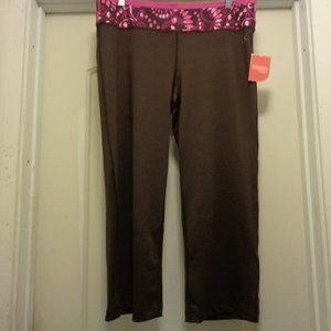 NEW W TAG DANSKIN NOW BROWN & PINK STRETCH YOGA PANTS 8/10